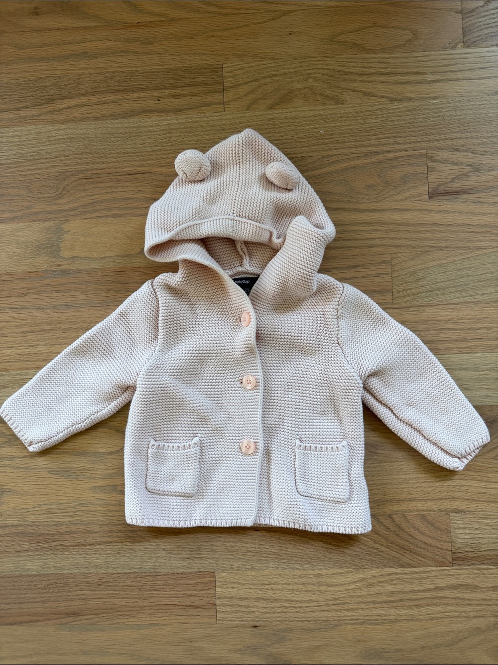 babyGap Bear-Ear Hooded Pink Knit Jacket Girls 6-12M